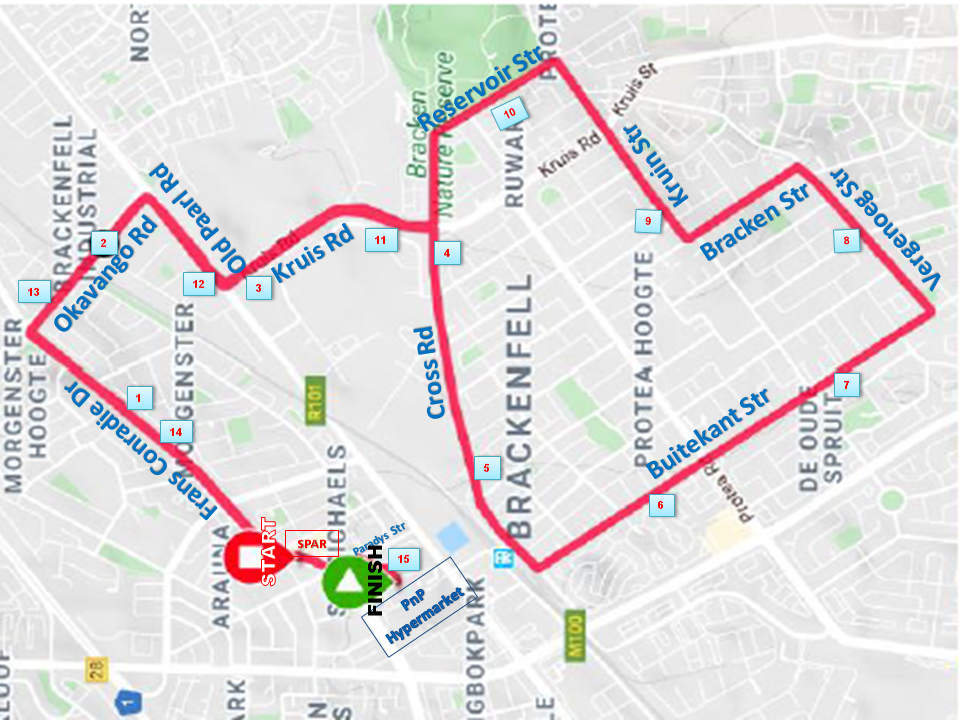Route map — 15km Road