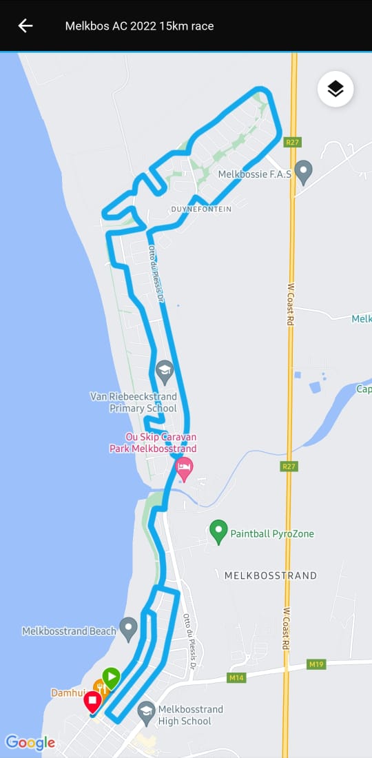 Route map — Atlantic Beach Hotel Melkbos 15km Race