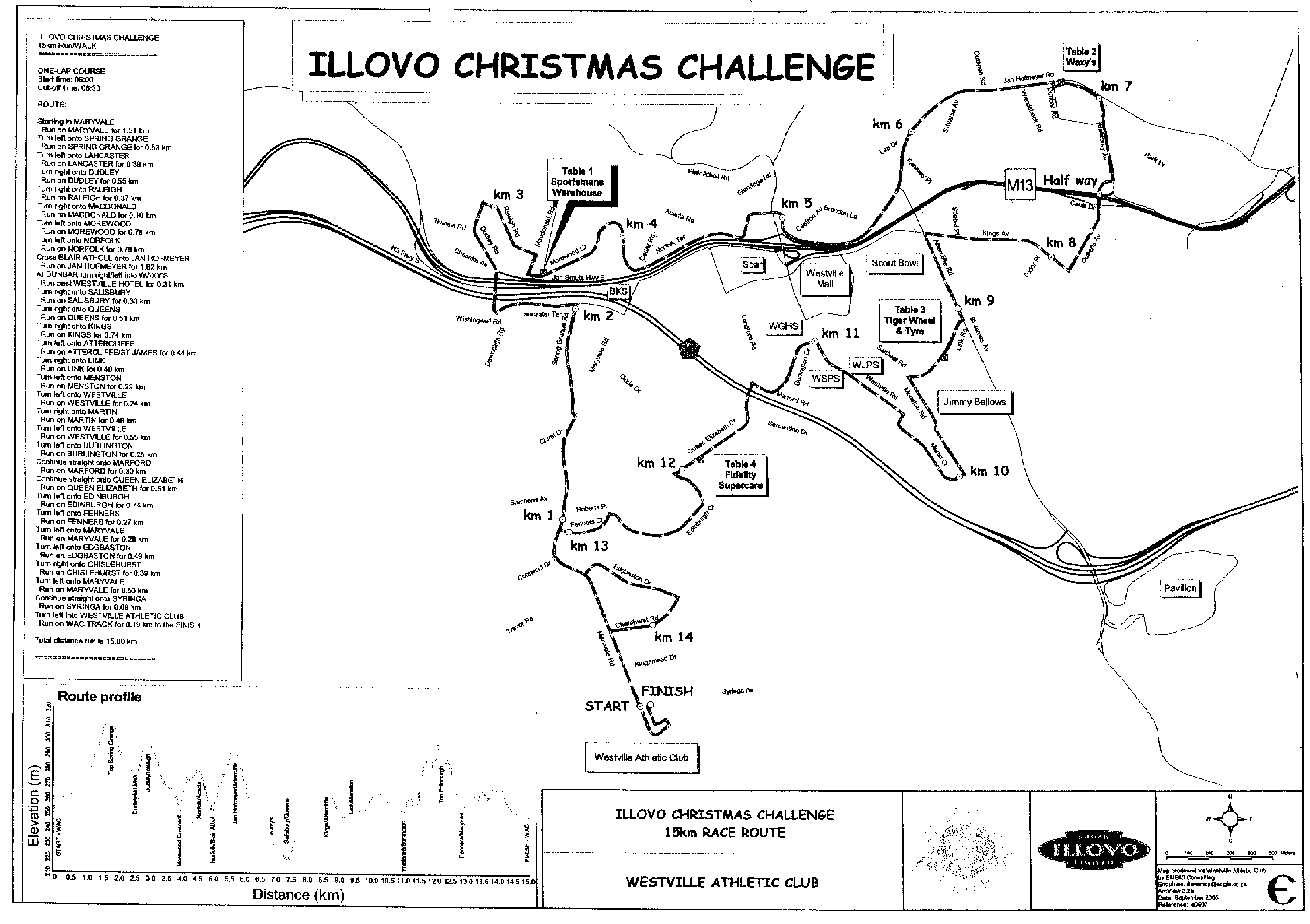 Route map — Illovo Sugar 15km Christmas Challenge
