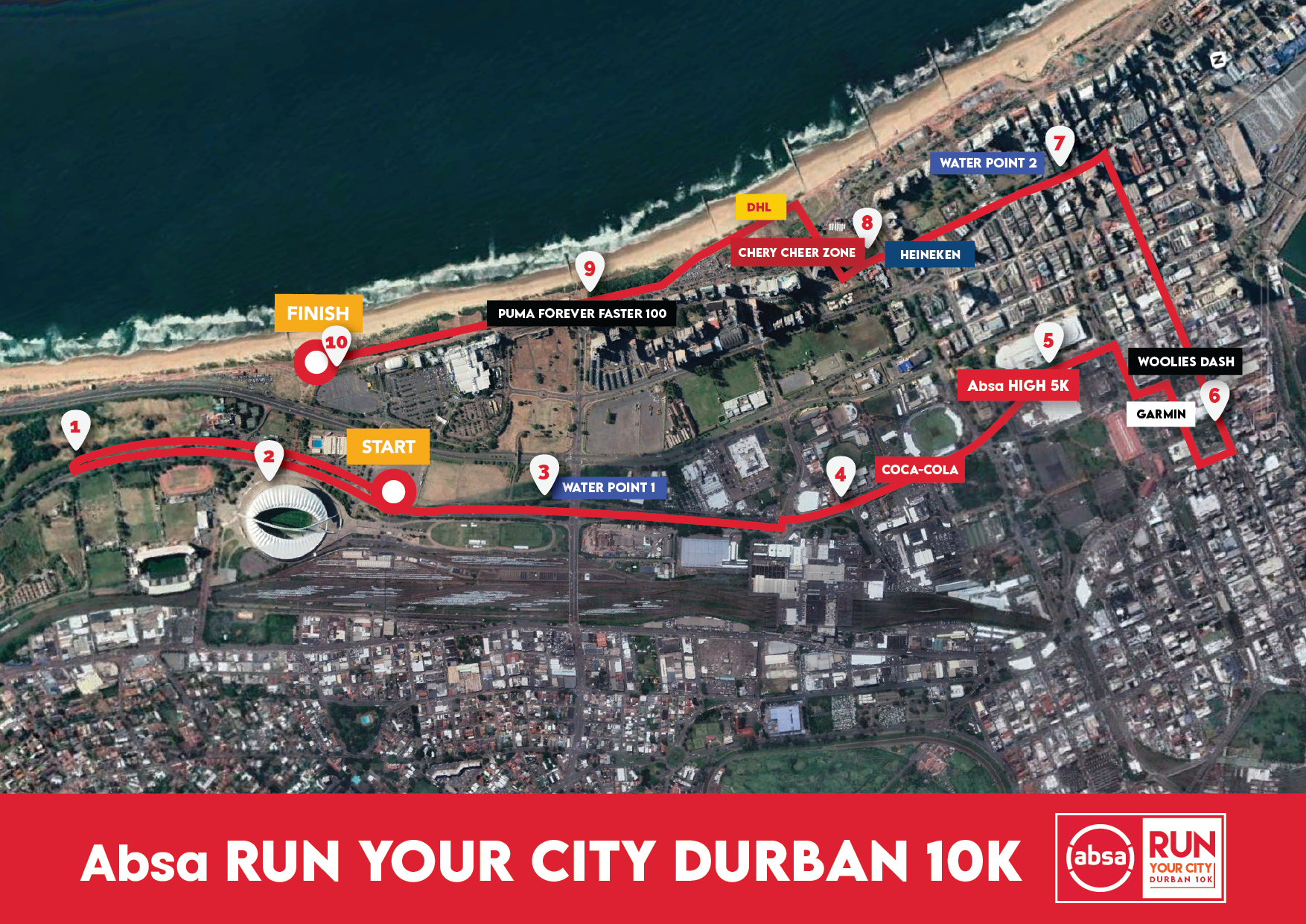 Route map — Absa RUN YOUR CITY Durban 10k