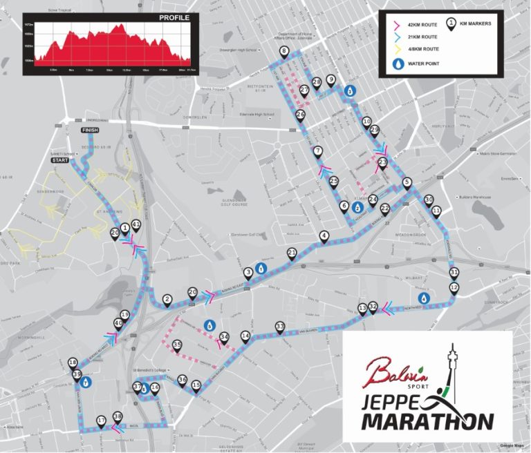 Route map — Balwin Sport Jeppe Marathon