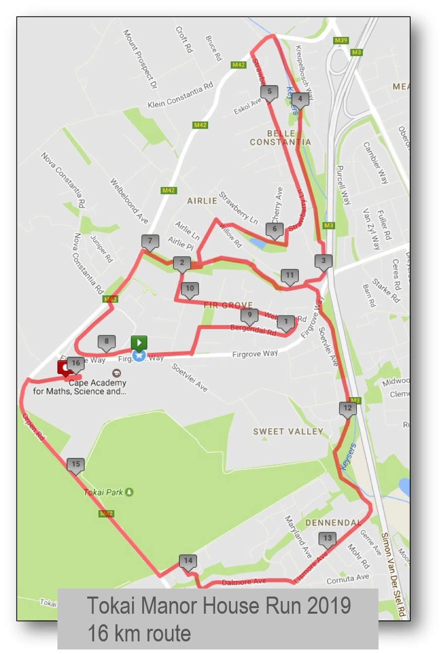Route map — 16km Run