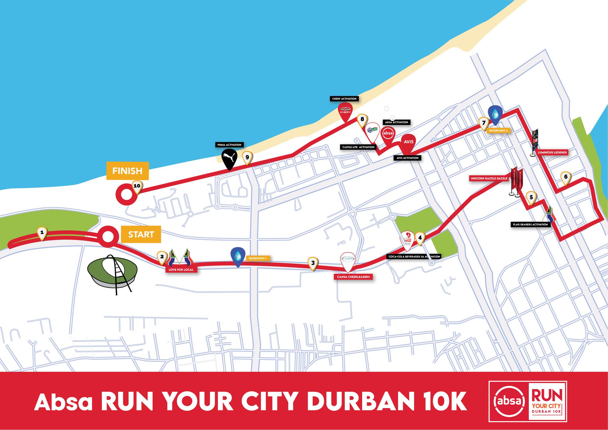 Route map — Absa RUN YOUR CITY Durban 10k