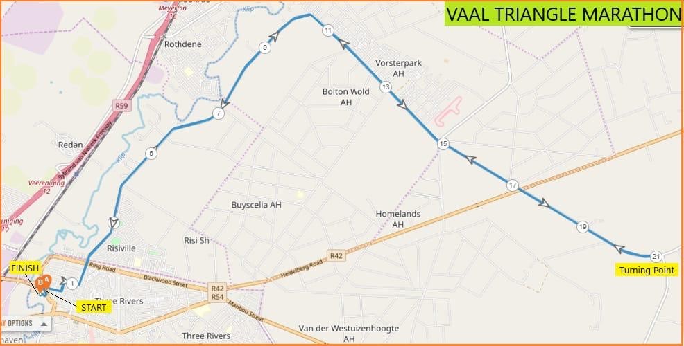 Route map — Vaal Triangle Marathon