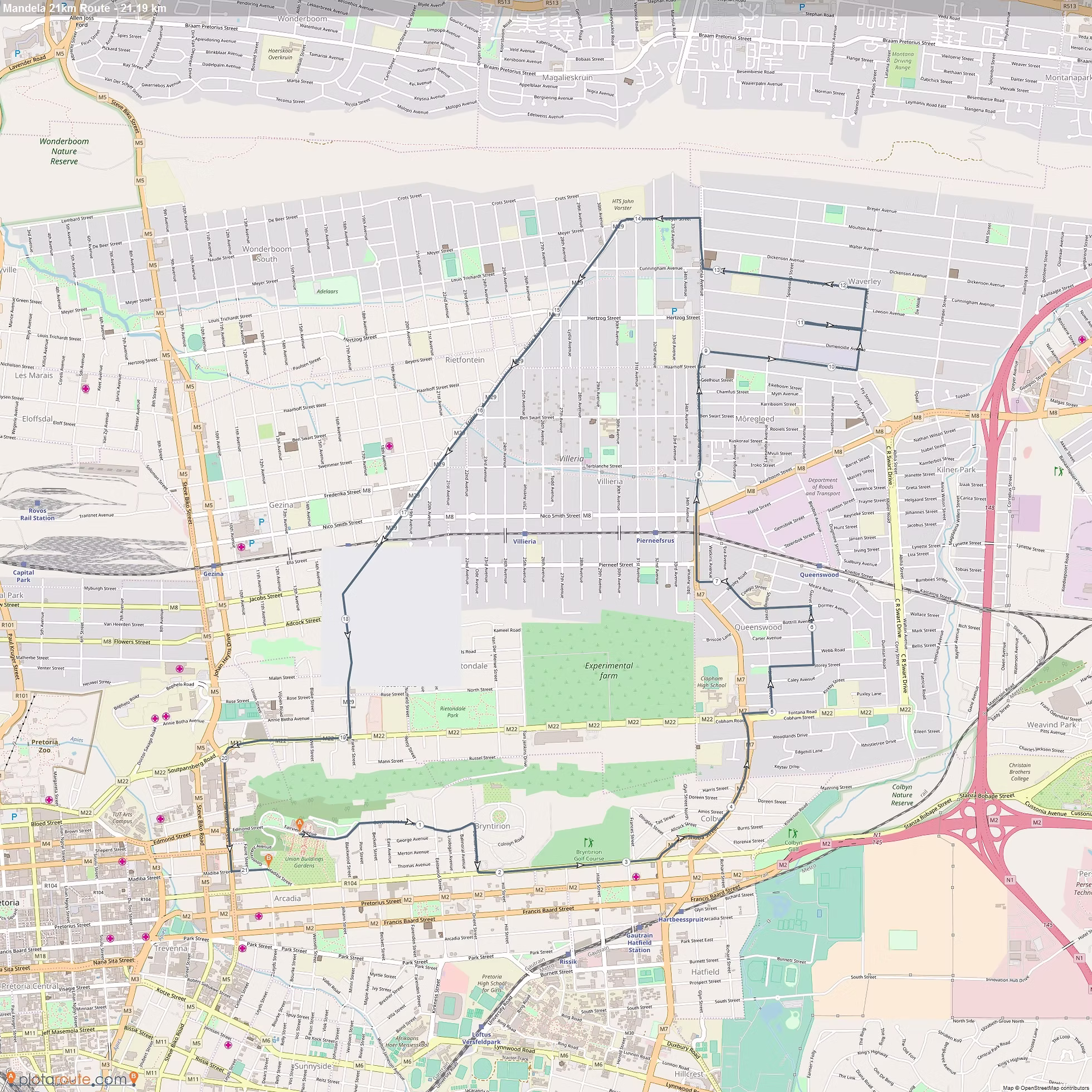 Route map — Daring 21km Dash