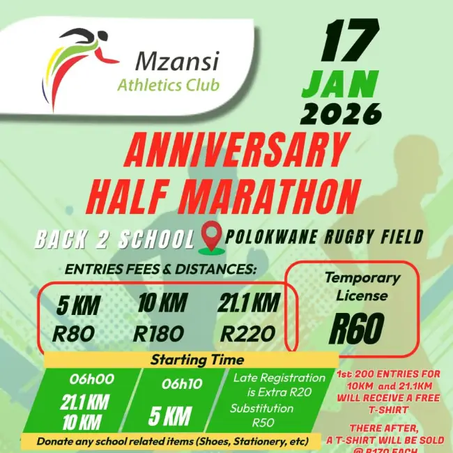 Mzansi AC Anniversary Half-Marathon Back2School logo