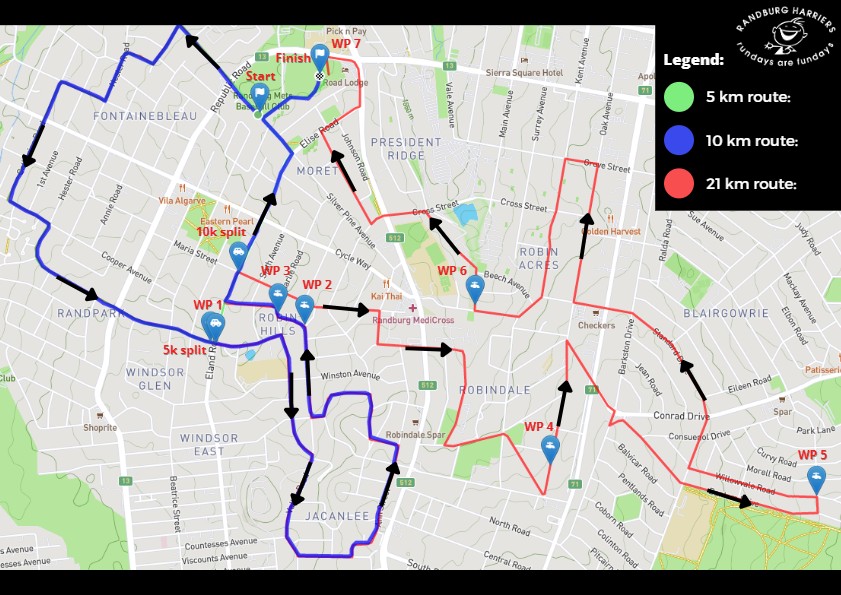 Route map — Randburg Harriers Challenge with Discovery Vitality