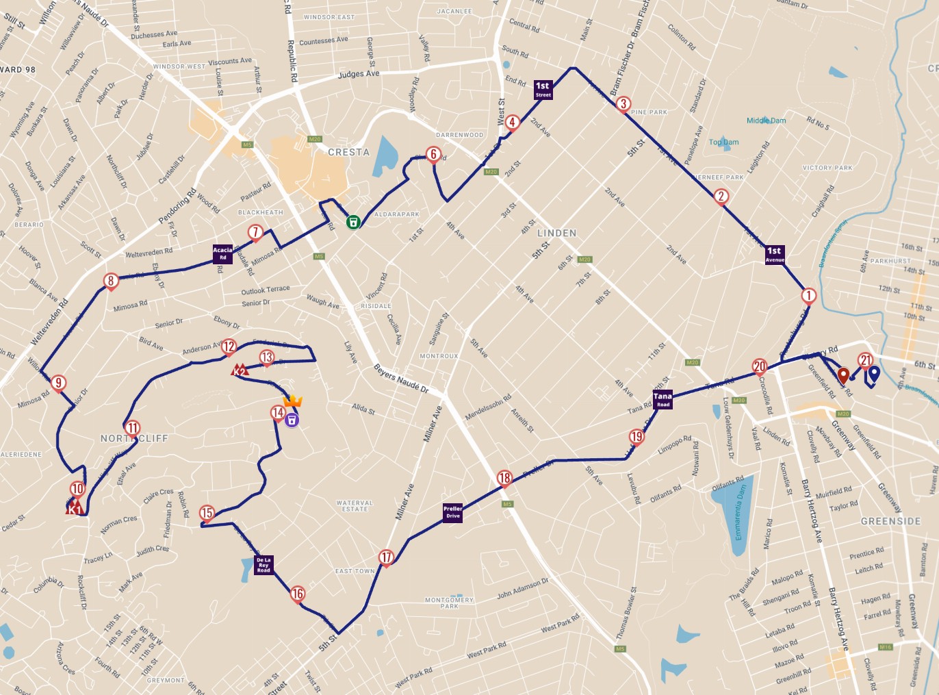 Route map — Pirates 21K