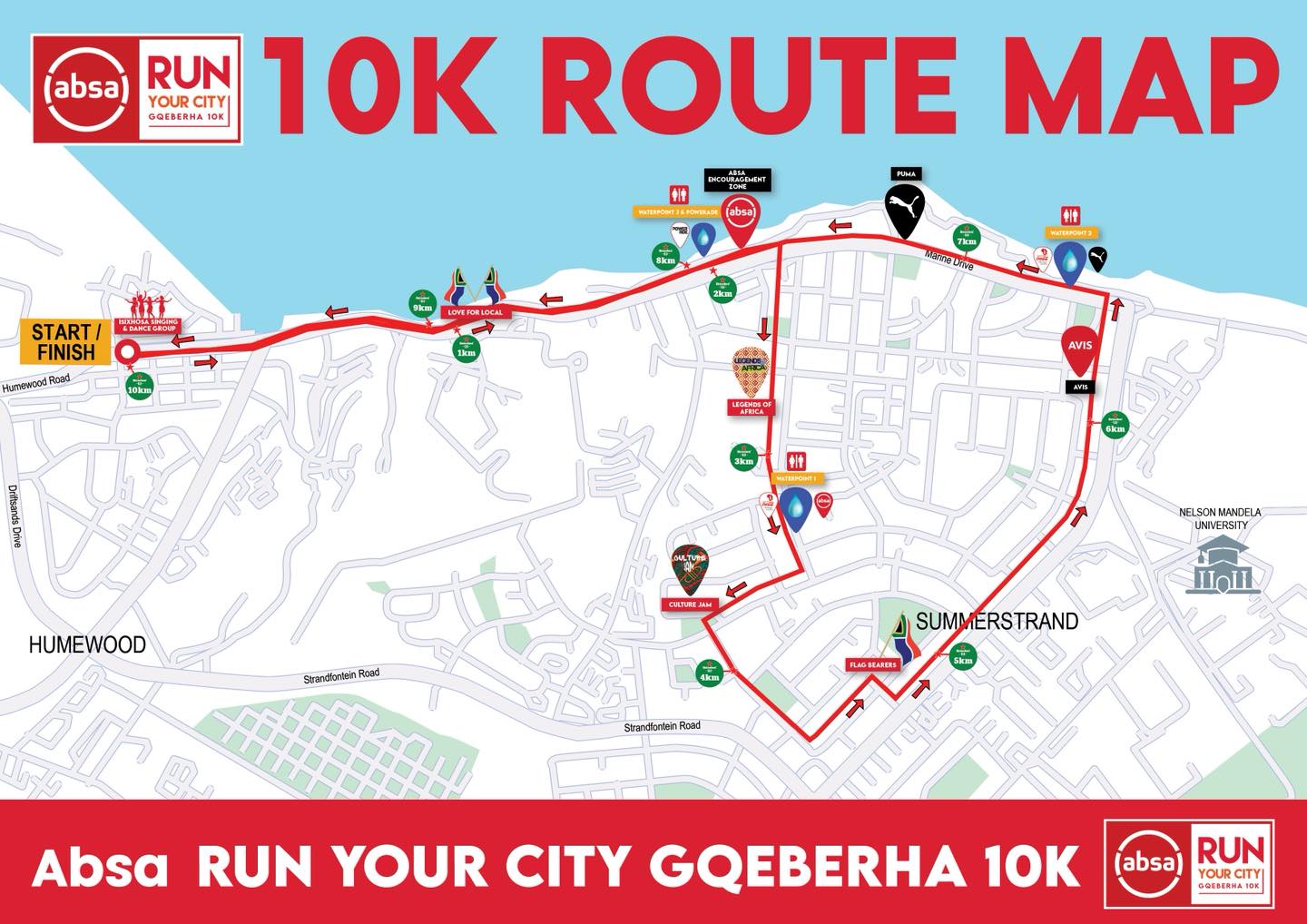 Route map — Absa RUN YOUR CITY Gqeberha 10k