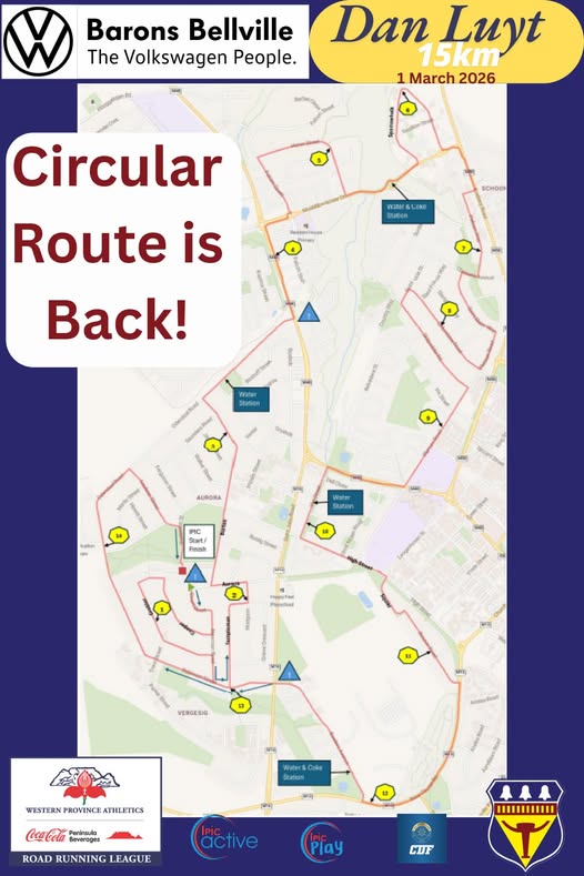 Route map — Dan Luyt 15km Road Race