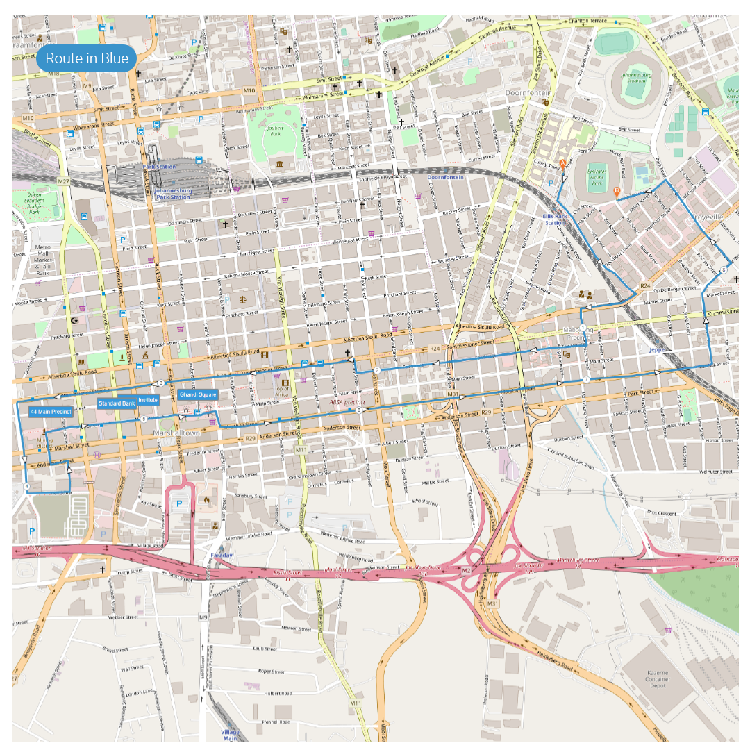 Route map — The 44 Main Street 8km