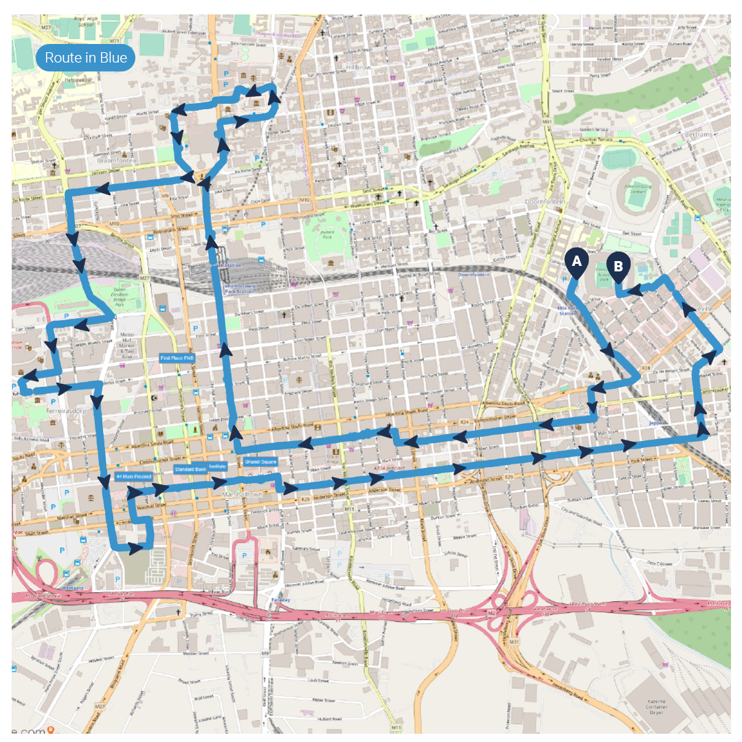 Route map — The Mandela Bridge 15km